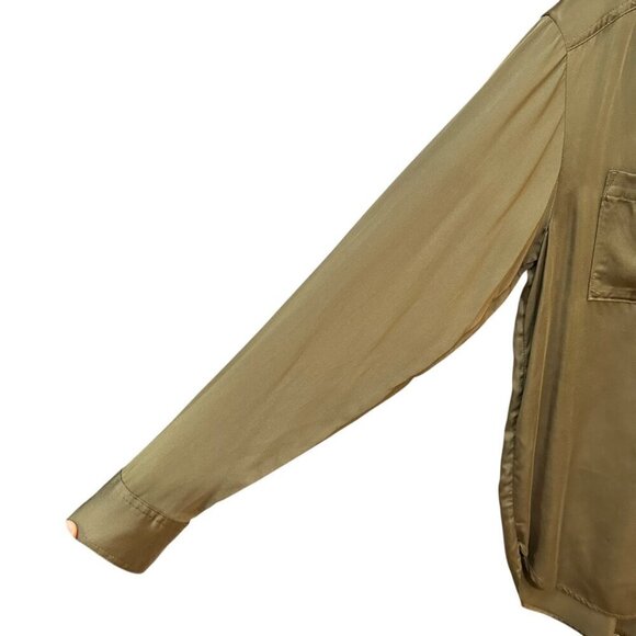 NWT Anthropologie Olive Green Silky Button-Down Shirt‎ Lagenlook Flowy Small - Picture 5 of 7